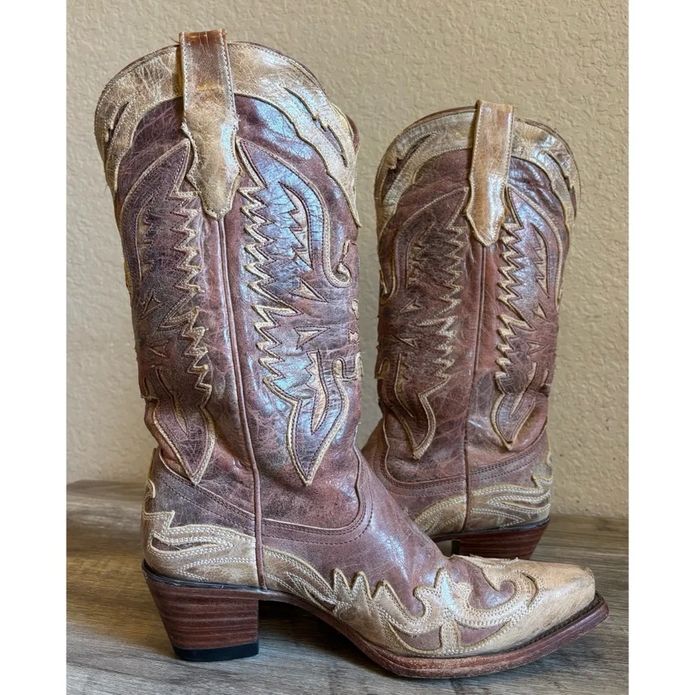 Corral Crackle Distressed Antique Saddle Western Womens Cowboy Boots - Picture 8 of 15